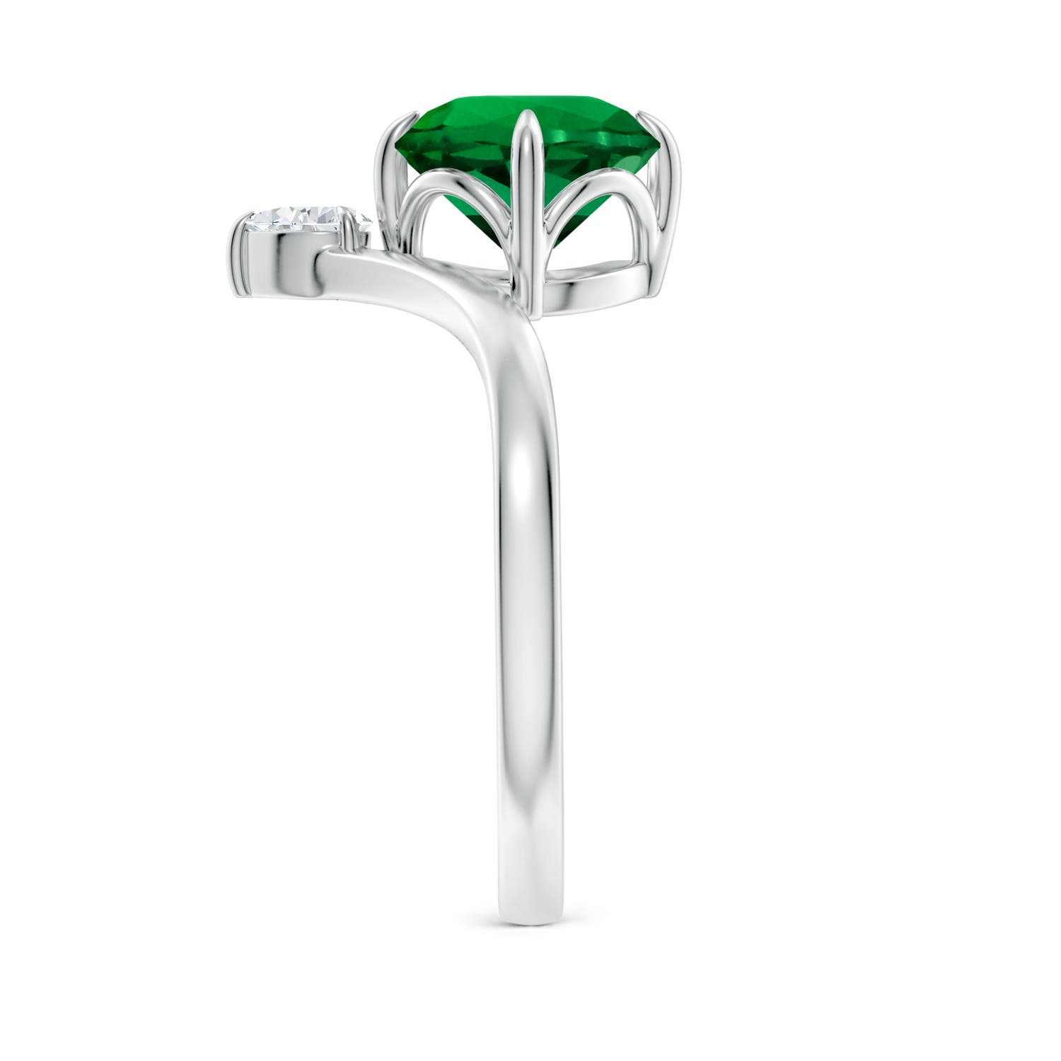 8mm Labgrown Lab-Grown Prong-Set Round Emerald Chevron Engagement Ring in 18CT White Gold - side 4