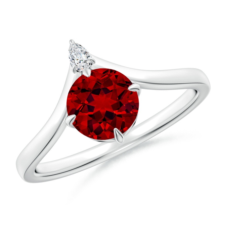 6.5mm Labgrown Lab-Grown Prong-Set Round Ruby Chevron Engagement Ring in White Gold 