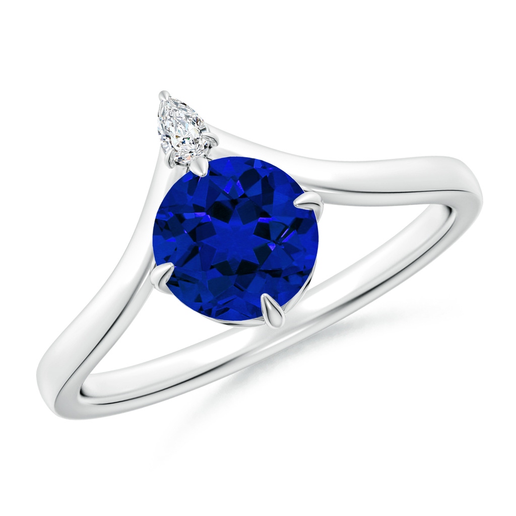 6.5mm Labgrown Lab-Grown Prong-Set Round Blue Sapphire Chevron Engagement Ring in White Gold