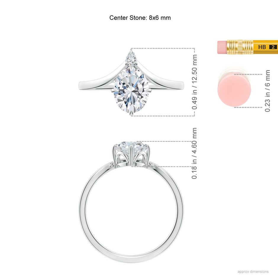 8x6mm FGVS Lab-Grown Prong-Set Oval Diamond Chevron Engagement Ring in 9K White Gold ruler