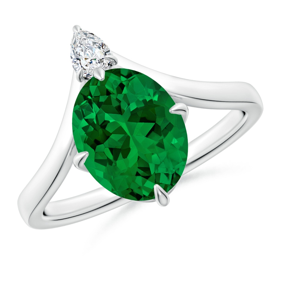 10x8mm Labgrown Lab-Grown Prong-Set Oval Emerald Chevron Engagement Ring in 18K White Gold 