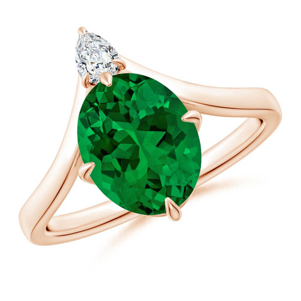 10x8mm Labgrown Lab-Grown Prong-Set Oval Emerald Chevron Engagement Ring in Rose Gold