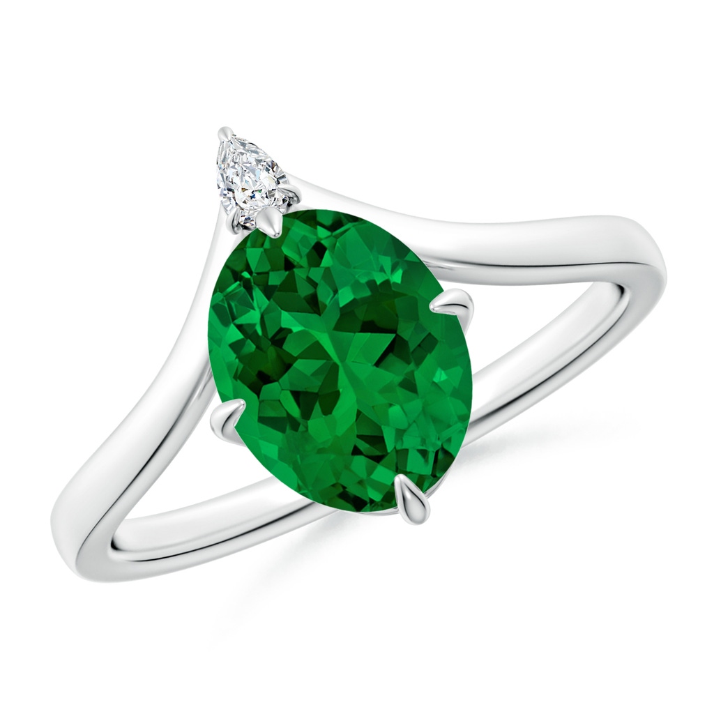 9x7mm Labgrown Lab-Grown Prong-Set Oval Emerald Chevron Engagement Ring in White Gold