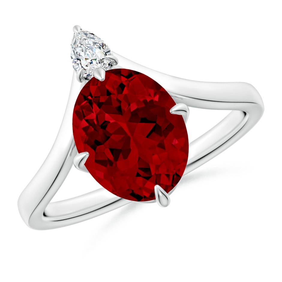 10x8mm Labgrown Lab-Grown Prong-Set Oval Ruby Chevron Engagement Ring in 18K White Gold 