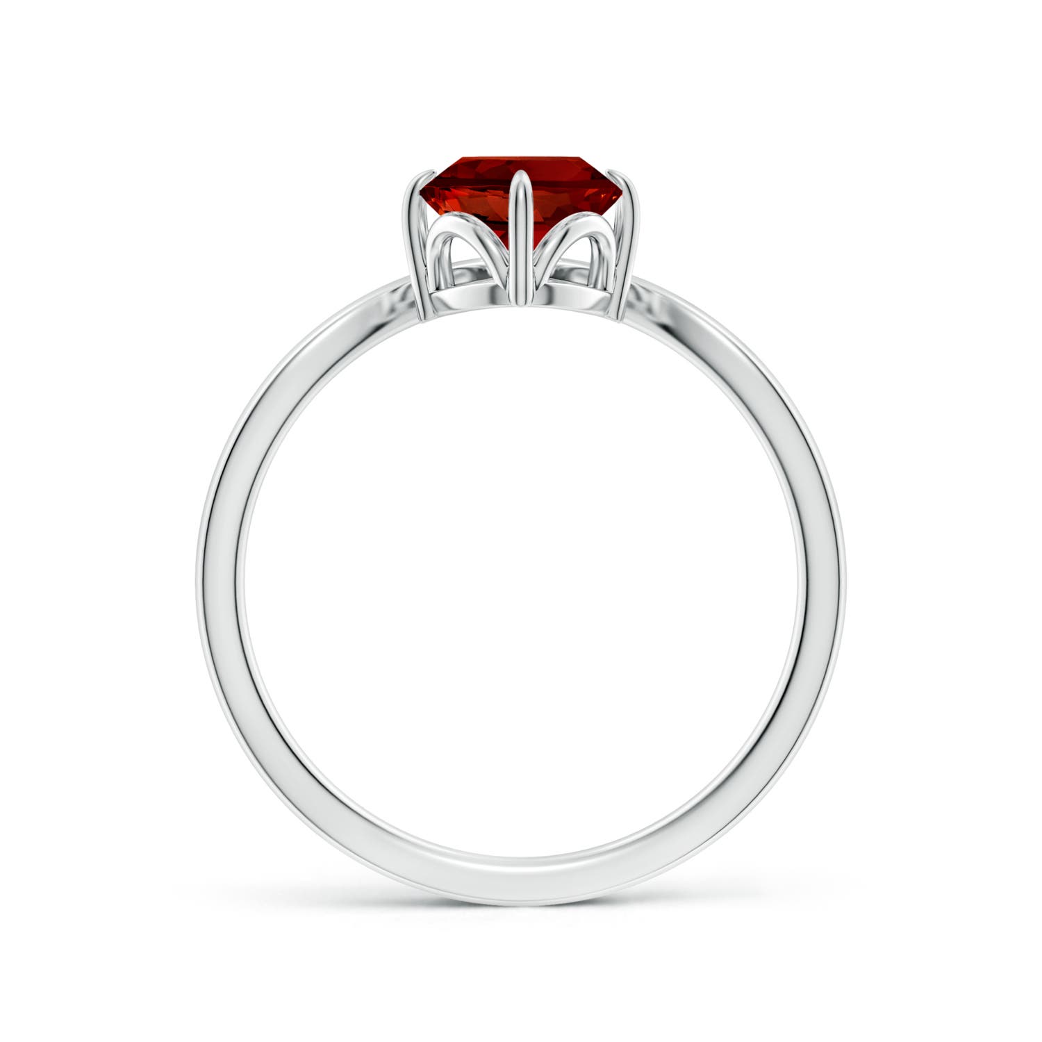 8x6mm Labgrown Lab-Grown Prong-Set Oval Ruby Chevron Engagement Ring in 18K White Gold