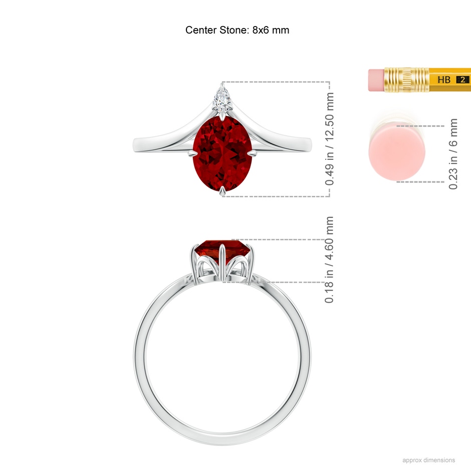 8x6mm Labgrown Lab-Grown Prong-Set Oval Ruby Chevron Engagement Ring in P950 Platinum ruler