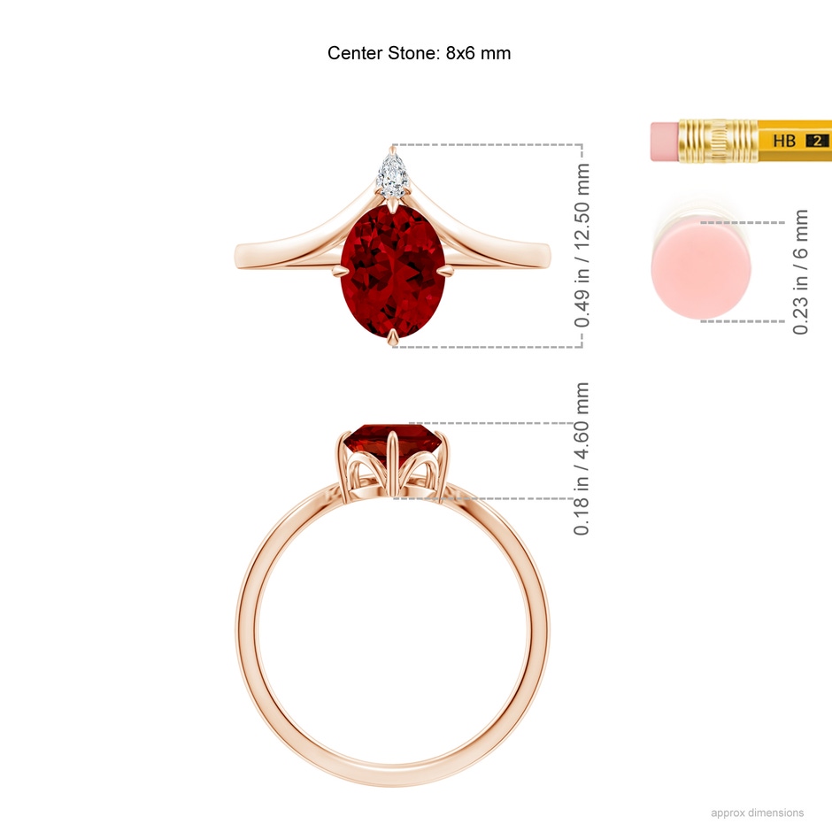 8x6mm Labgrown Lab-Grown Prong-Set Oval Ruby Chevron Engagement Ring in Rose Gold ruler
