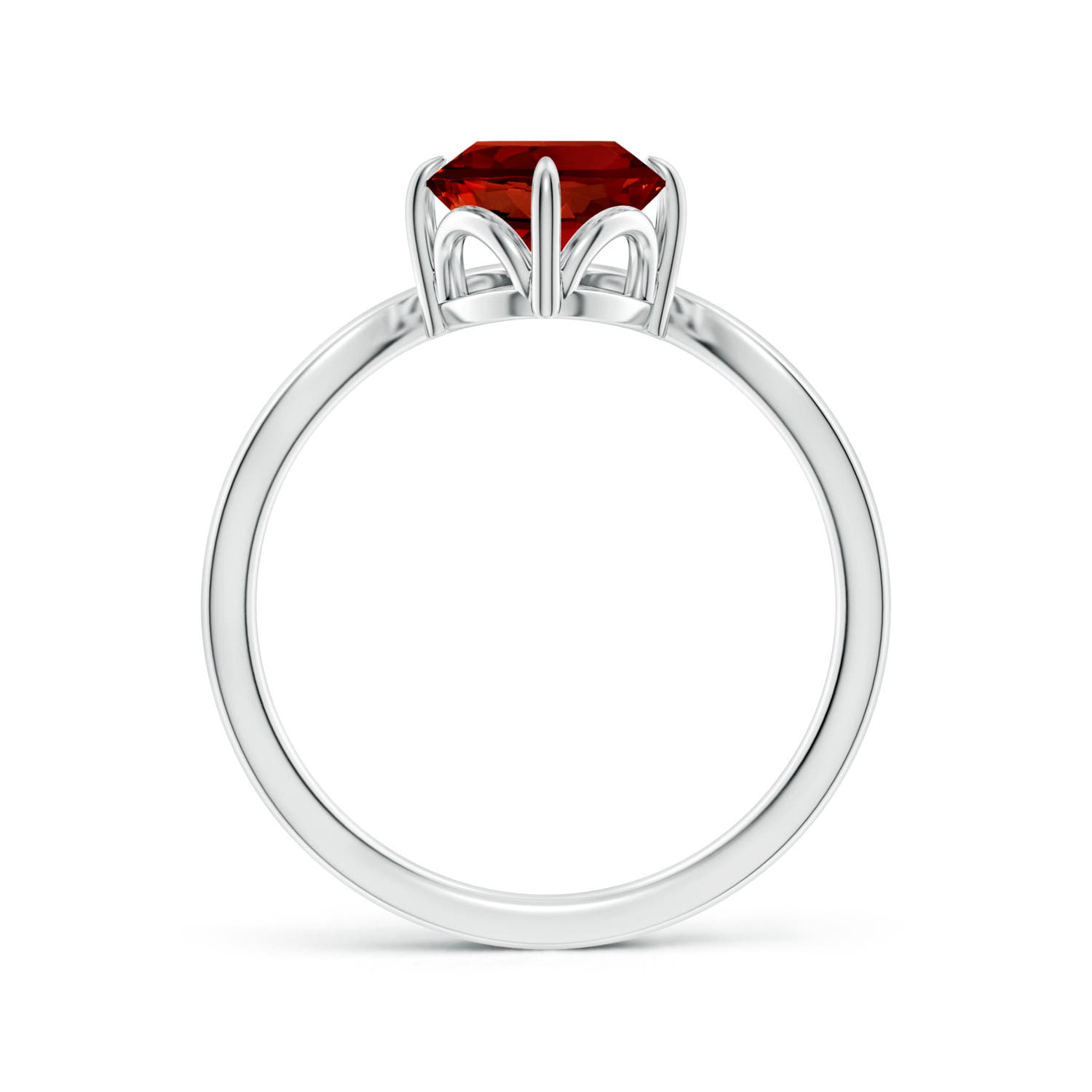 9x7mm Labgrown Lab-Grown Prong-Set Oval Ruby Chevron Engagement Ring in 18K White Gold