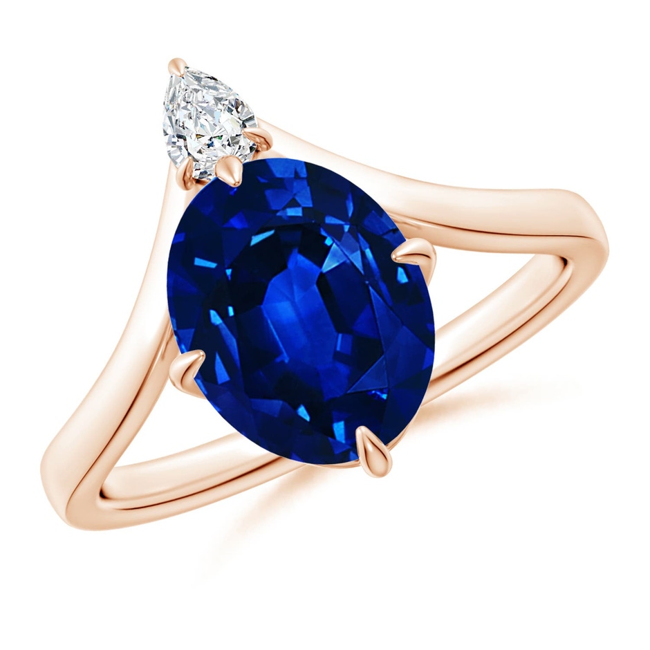 10x8mm Labgrown Lab-Grown Prong-Set Oval Blue Sapphire Chevron Engagement Ring in 18K Rose Gold 