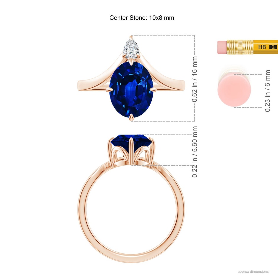 10x8mm Labgrown Lab-Grown Prong-Set Oval Blue Sapphire Chevron Engagement Ring in 18K Rose Gold ruler