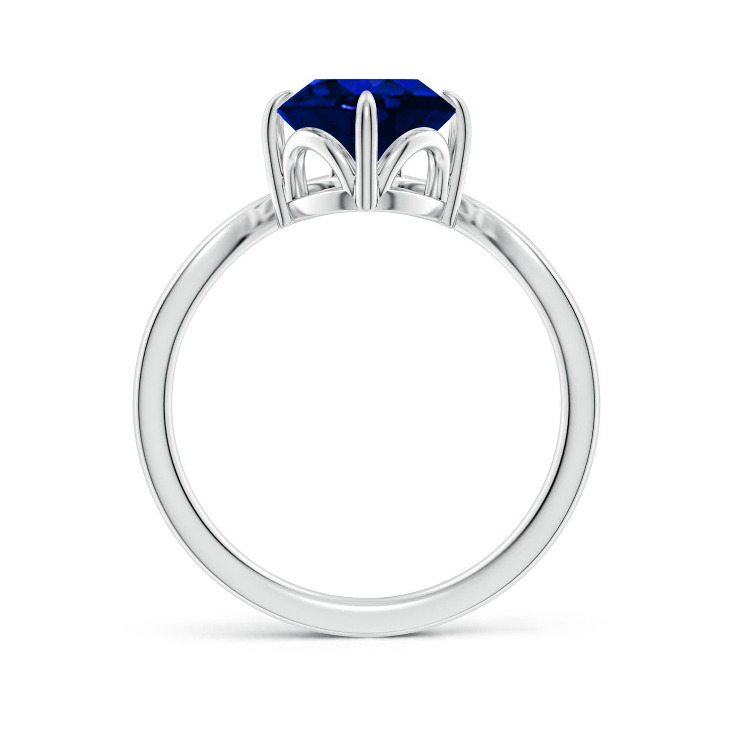 10x8mm Labgrown Lab-Grown Prong-Set Oval Blue Sapphire Chevron Engagement Ring in 18CT White Gold - side 3