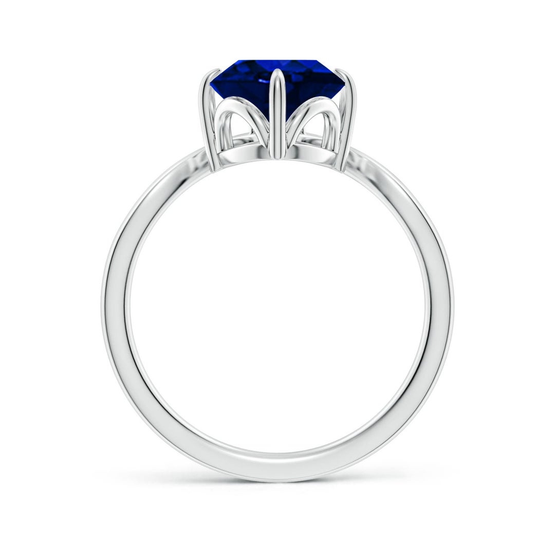 10x8mm Labgrown Lab-Grown Prong-Set Oval Blue Sapphire Chevron Engagement Ring in 18K White Gold - side 3