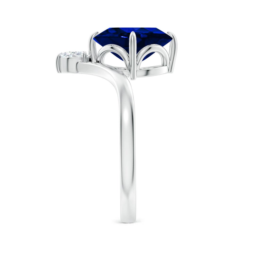 10x8mm Labgrown Lab-Grown Prong-Set Oval Blue Sapphire Chevron Engagement Ring in 18K White Gold - side 4