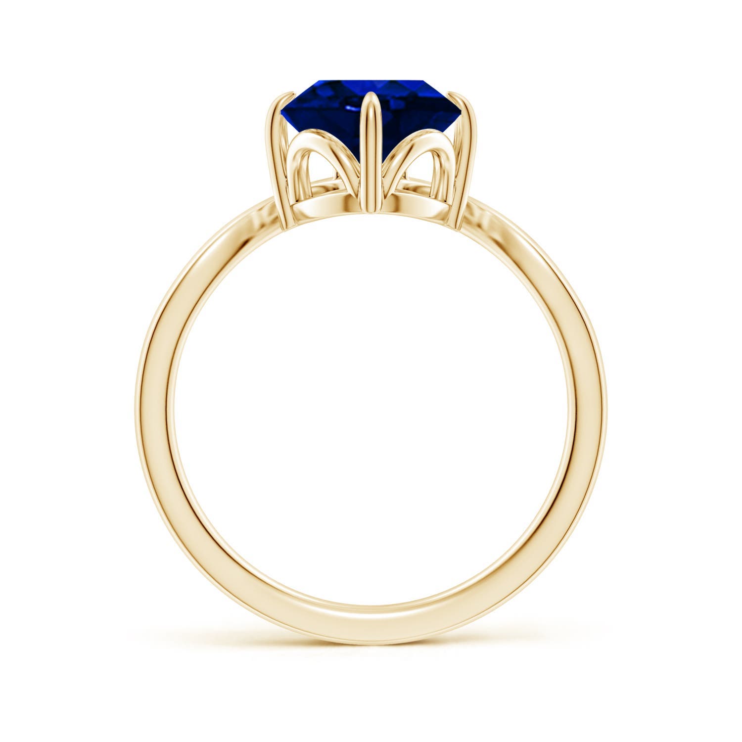 10x8mm Labgrown Lab-Grown Prong-Set Oval Blue Sapphire Chevron Engagement Ring in 18K Yellow Gold