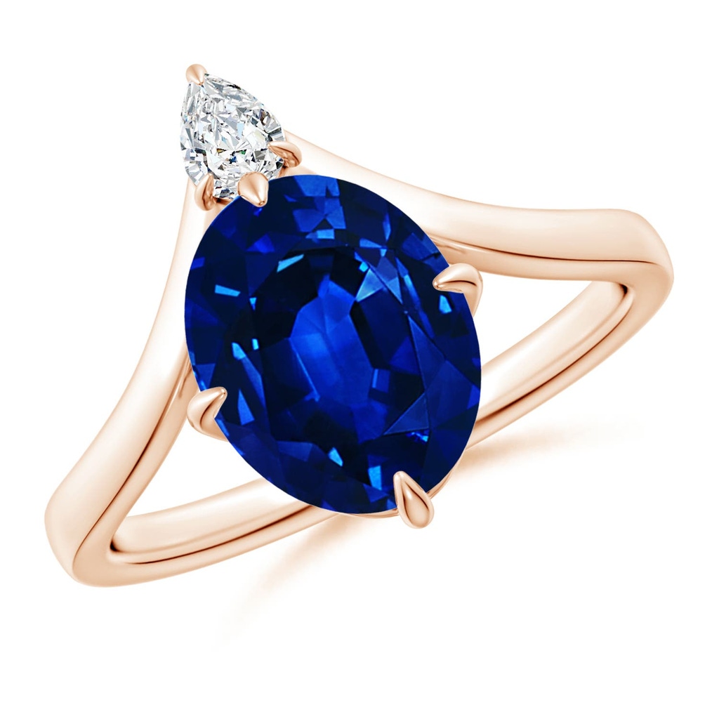 10x8mm Labgrown Lab-Grown Prong-Set Oval Blue Sapphire Chevron Engagement Ring in Rose Gold