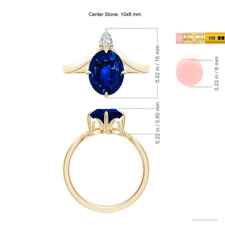 10x8mm Labgrown Lab-Grown Prong-Set Oval Blue Sapphire Chevron Engagement Ring in Yellow Gold ruler