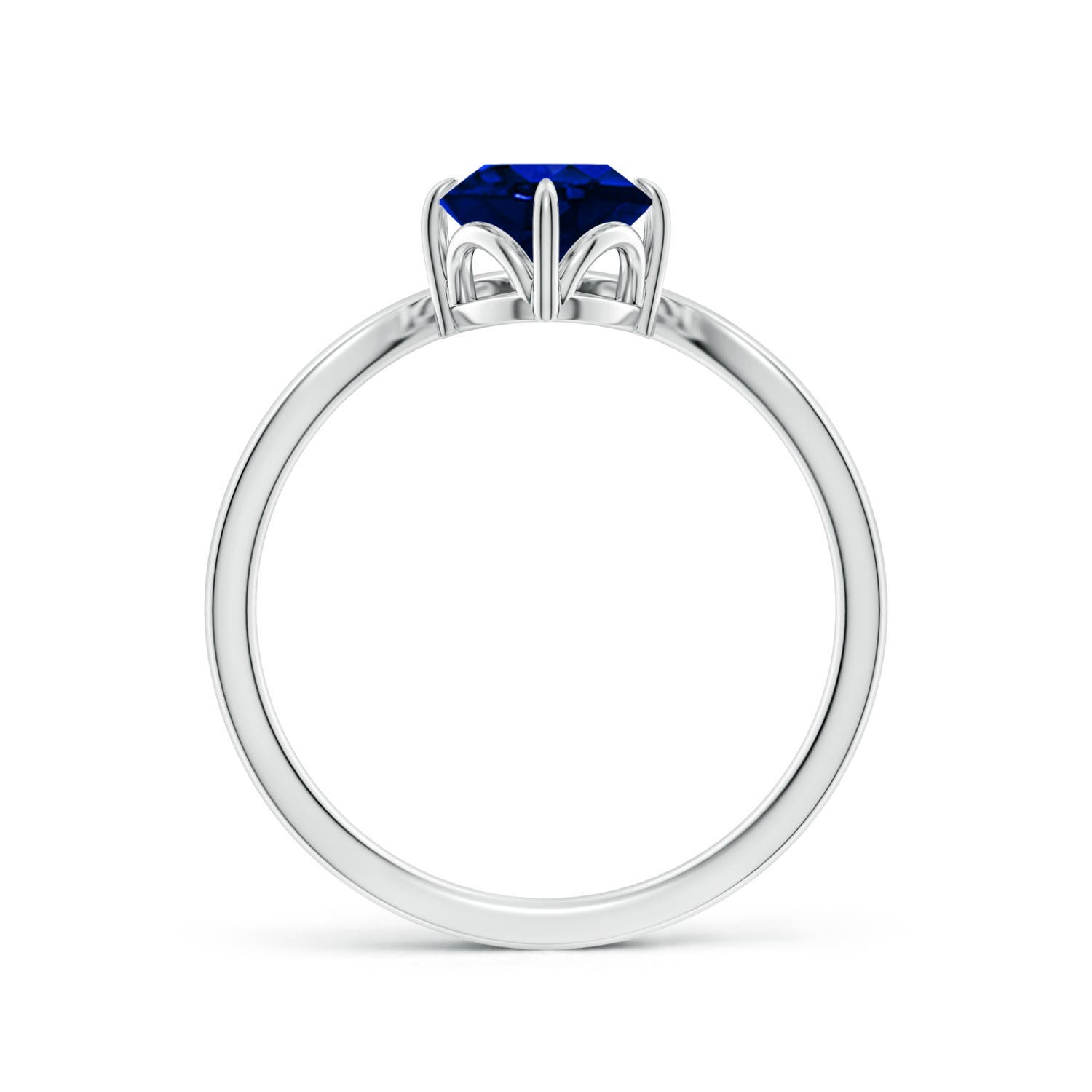8x6mm Labgrown Lab-Grown Prong-Set Oval Blue Sapphire Chevron Engagement Ring in 18K White Gold