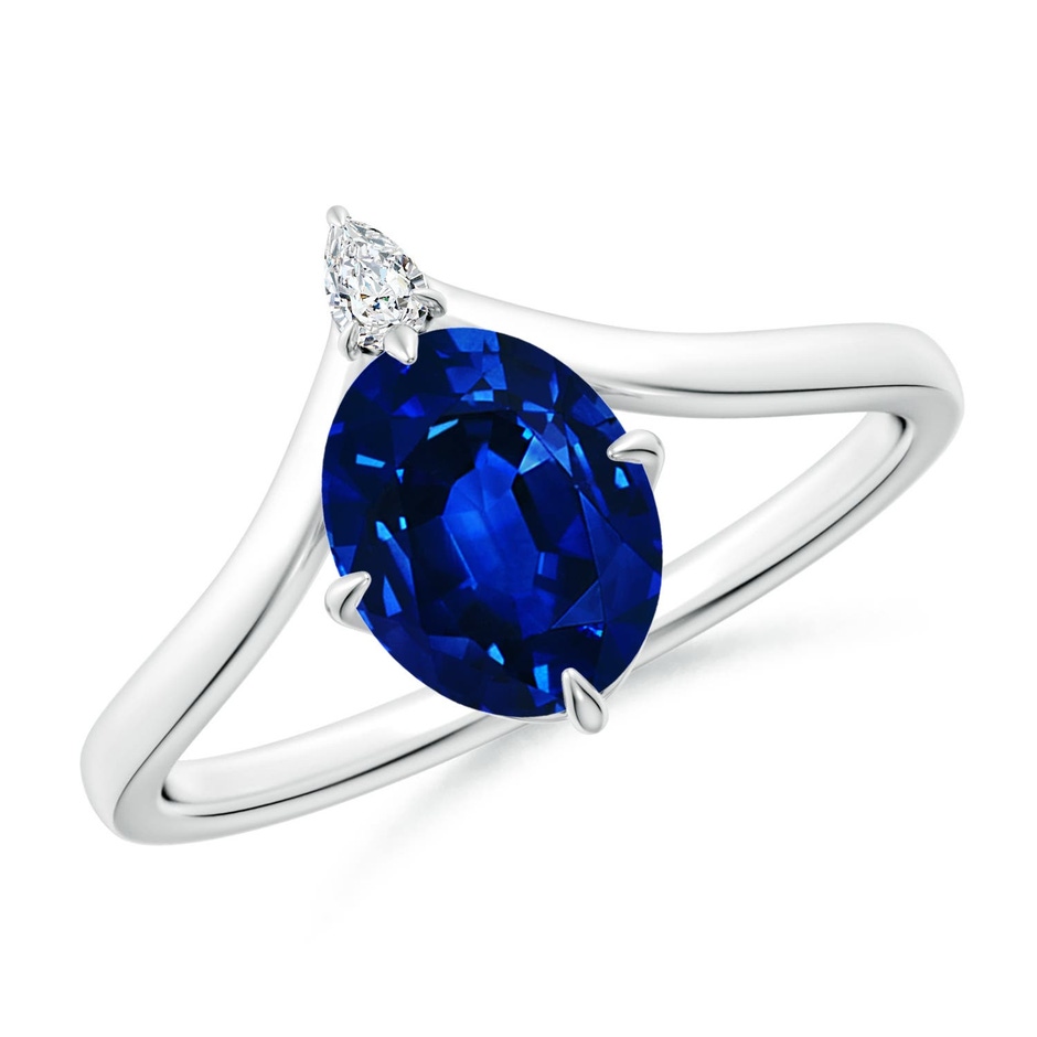 8x6mm Labgrown Lab-Grown Prong-Set Oval Blue Sapphire Chevron Engagement Ring in White Gold 