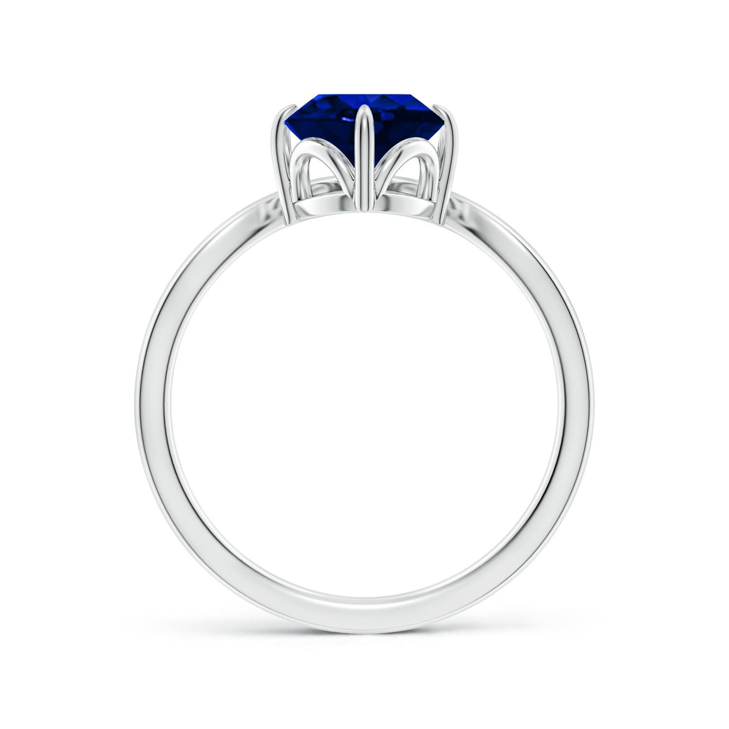 9x7mm Labgrown Lab-Grown Prong-Set Oval Blue Sapphire Chevron Engagement Ring in White Gold - side 3