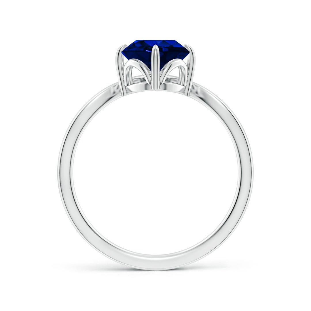 9x7mm Labgrown Lab-Grown Prong-Set Oval Blue Sapphire Chevron Engagement Ring in White Gold - side 3
