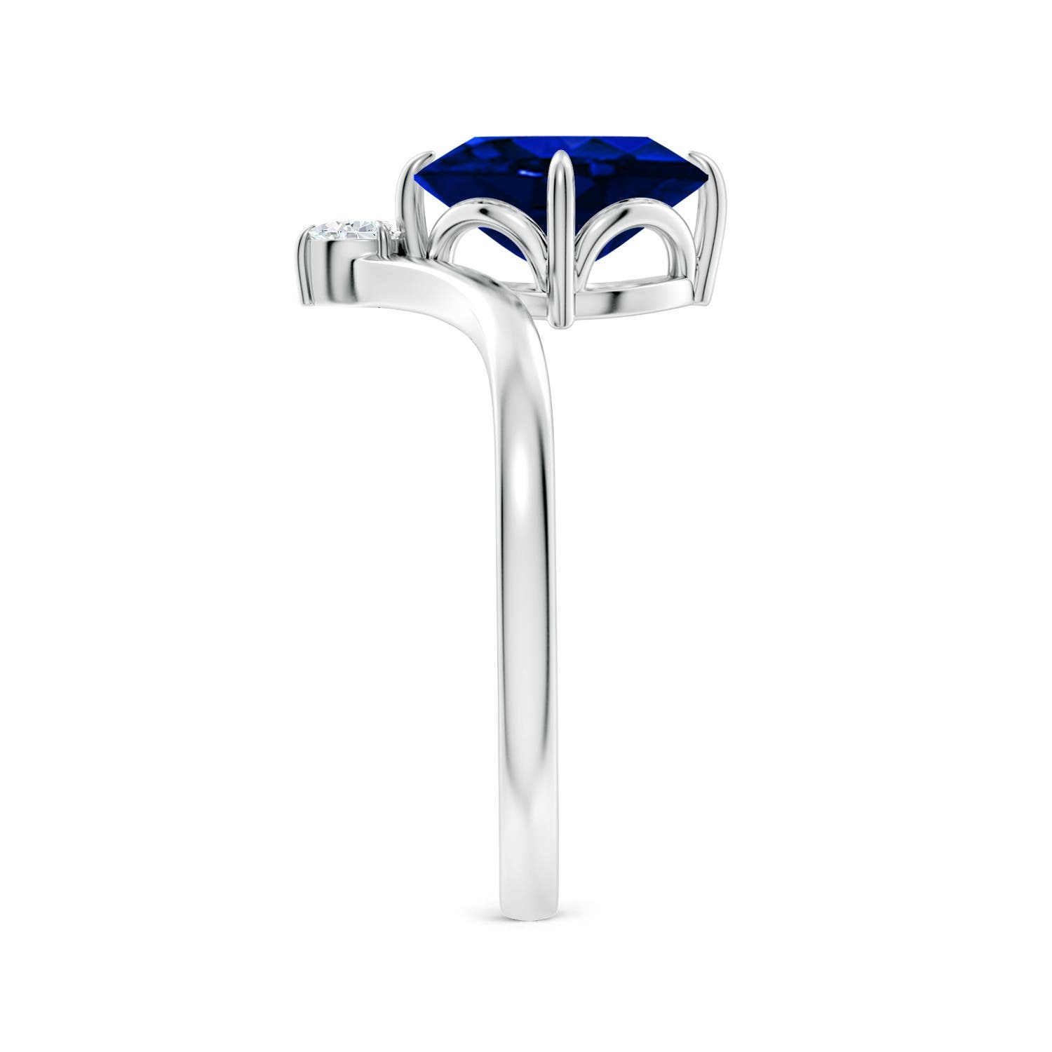 9x7mm Labgrown Lab-Grown Prong-Set Oval Blue Sapphire Chevron Engagement Ring in White Gold - side 4