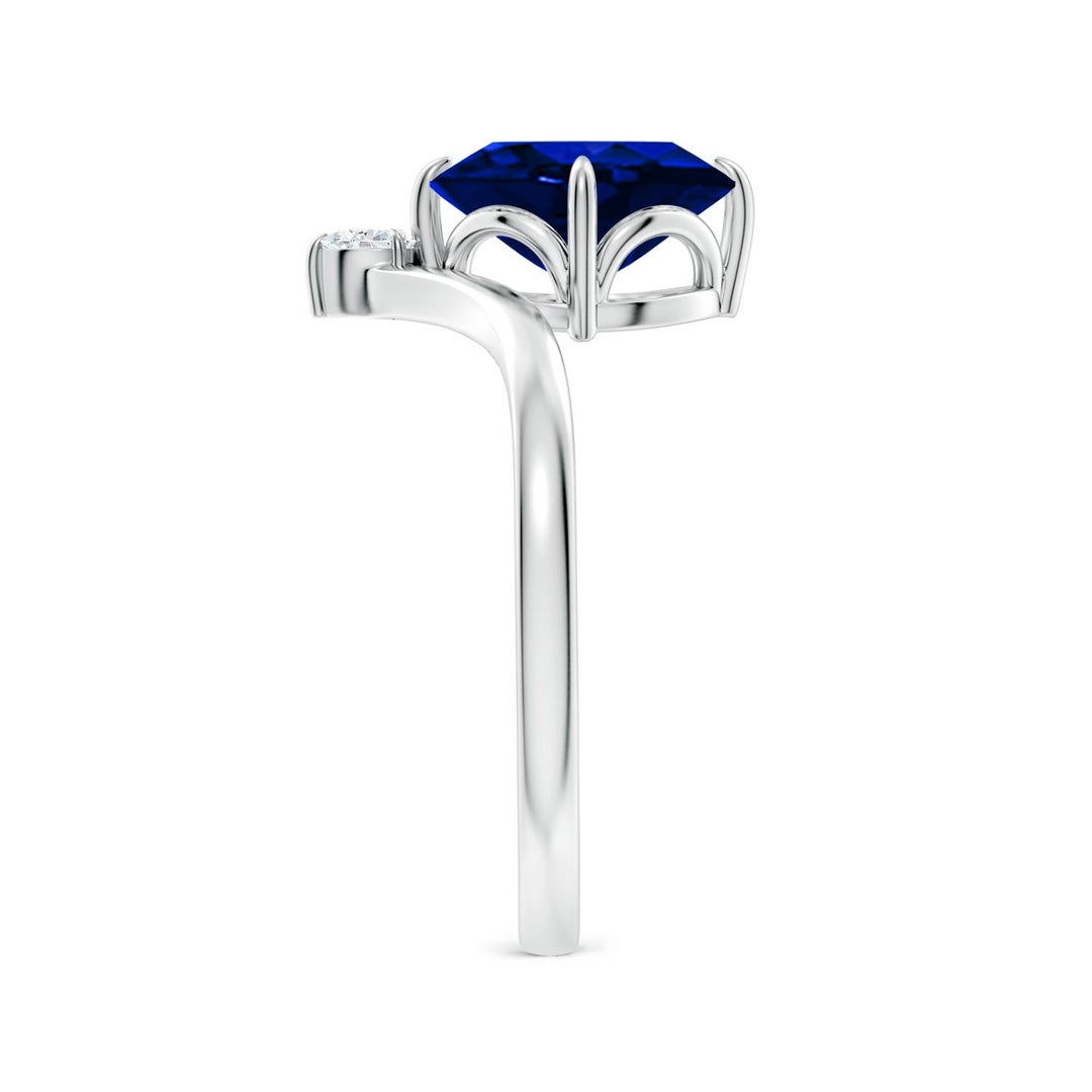 9x7mm Labgrown Lab-Grown Prong-Set Oval Blue Sapphire Chevron Engagement Ring in White Gold - side 4