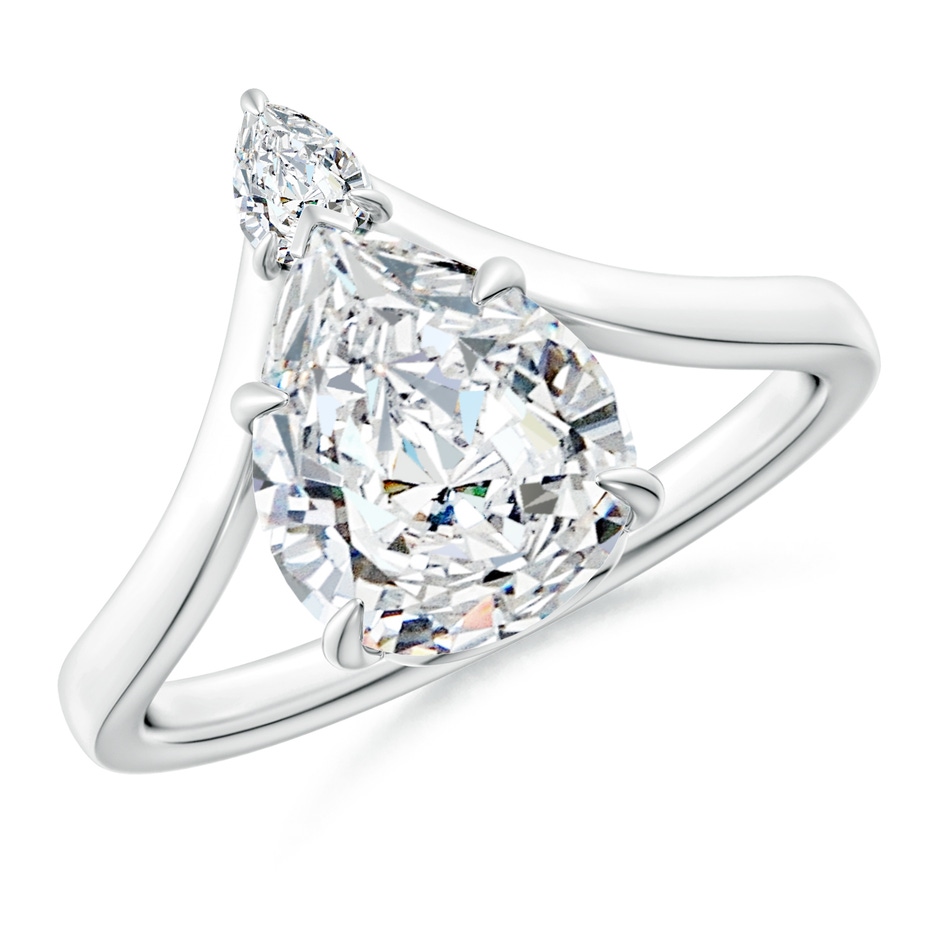 10x8mm FGVS Lab-Grown Prong-Set Pear Diamond Chevron Engagement Ring in 18K White Gold 