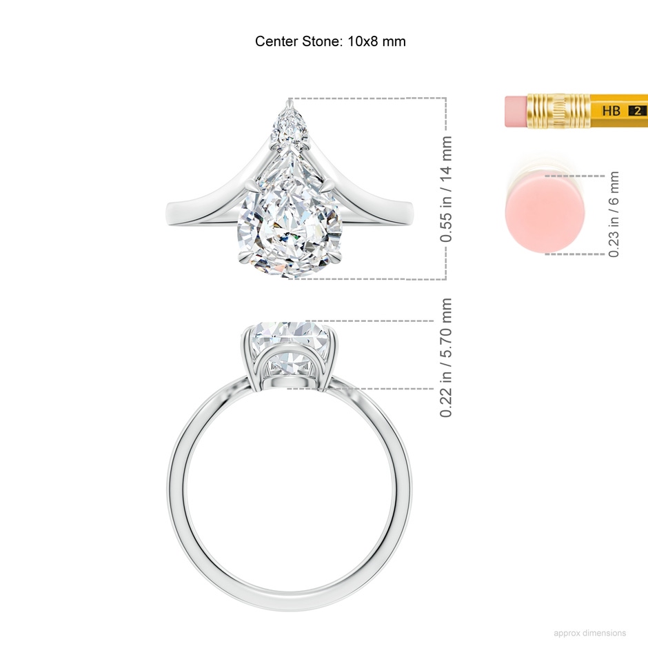 10x8mm FGVS Lab-Grown Prong-Set Pear Diamond Chevron Engagement Ring in 18K White Gold ruler