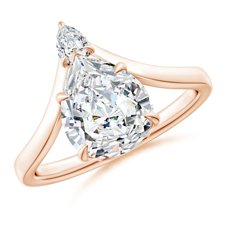10x8mm FGVS Lab-Grown Prong-Set Pear Diamond Chevron Engagement Ring in Rose Gold 