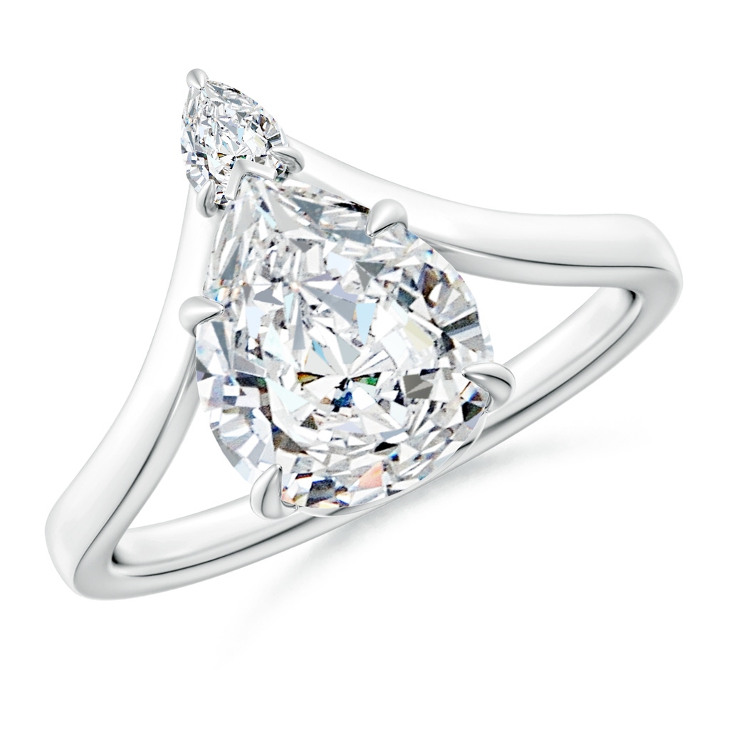 10x8mm FGVS Lab-Grown Prong-Set Pear Diamond Chevron Engagement Ring in White Gold
