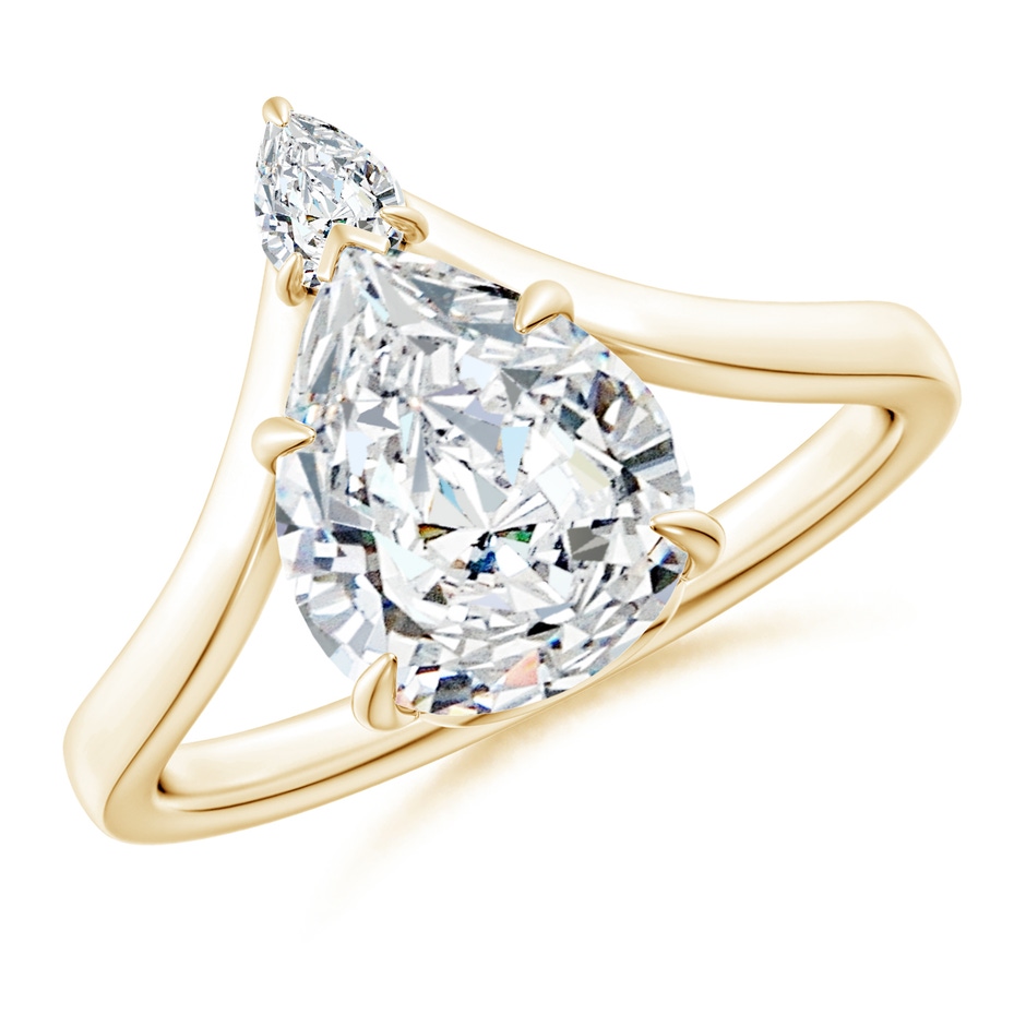 10x8mm FGVS Lab-Grown Prong-Set Pear Diamond Chevron Engagement Ring in Yellow Gold 