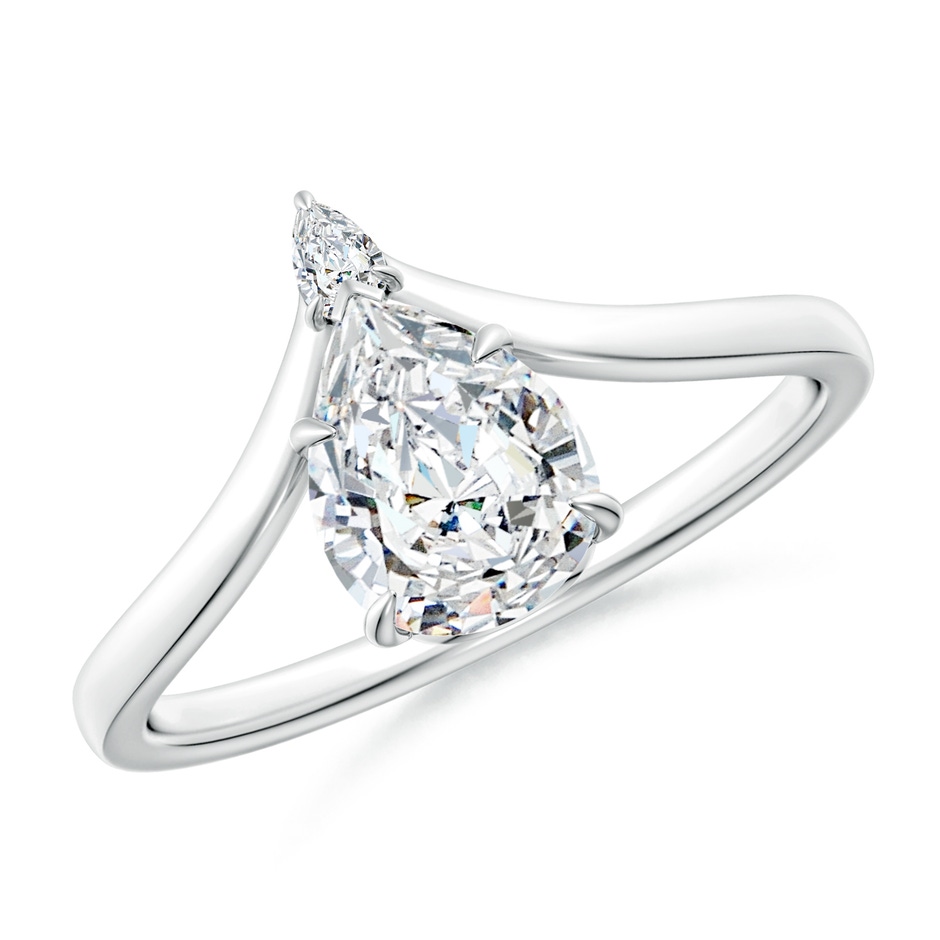 7.7x5.7mm FGVS Lab-Grown Prong-Set Pear Diamond Chevron Engagement Ring in White Gold 