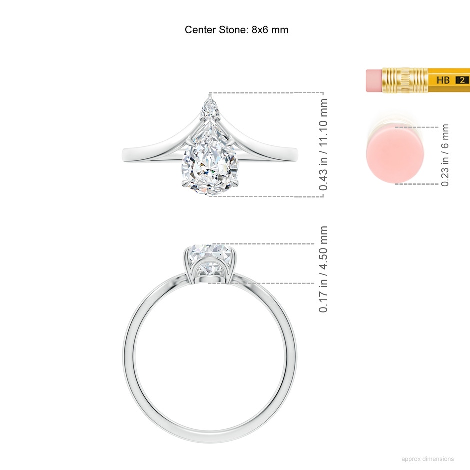 7.7x5.7mm FGVS Lab-Grown Prong-Set Pear Diamond Chevron Engagement Ring in White Gold ruler