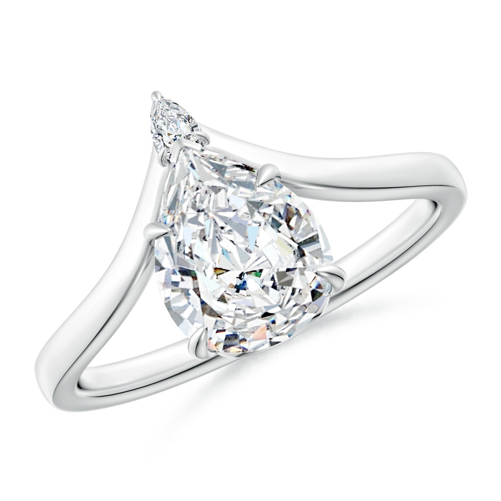 9x7mm FGVS Lab-Grown Prong-Set Pear Diamond Chevron Engagement Ring in White Gold