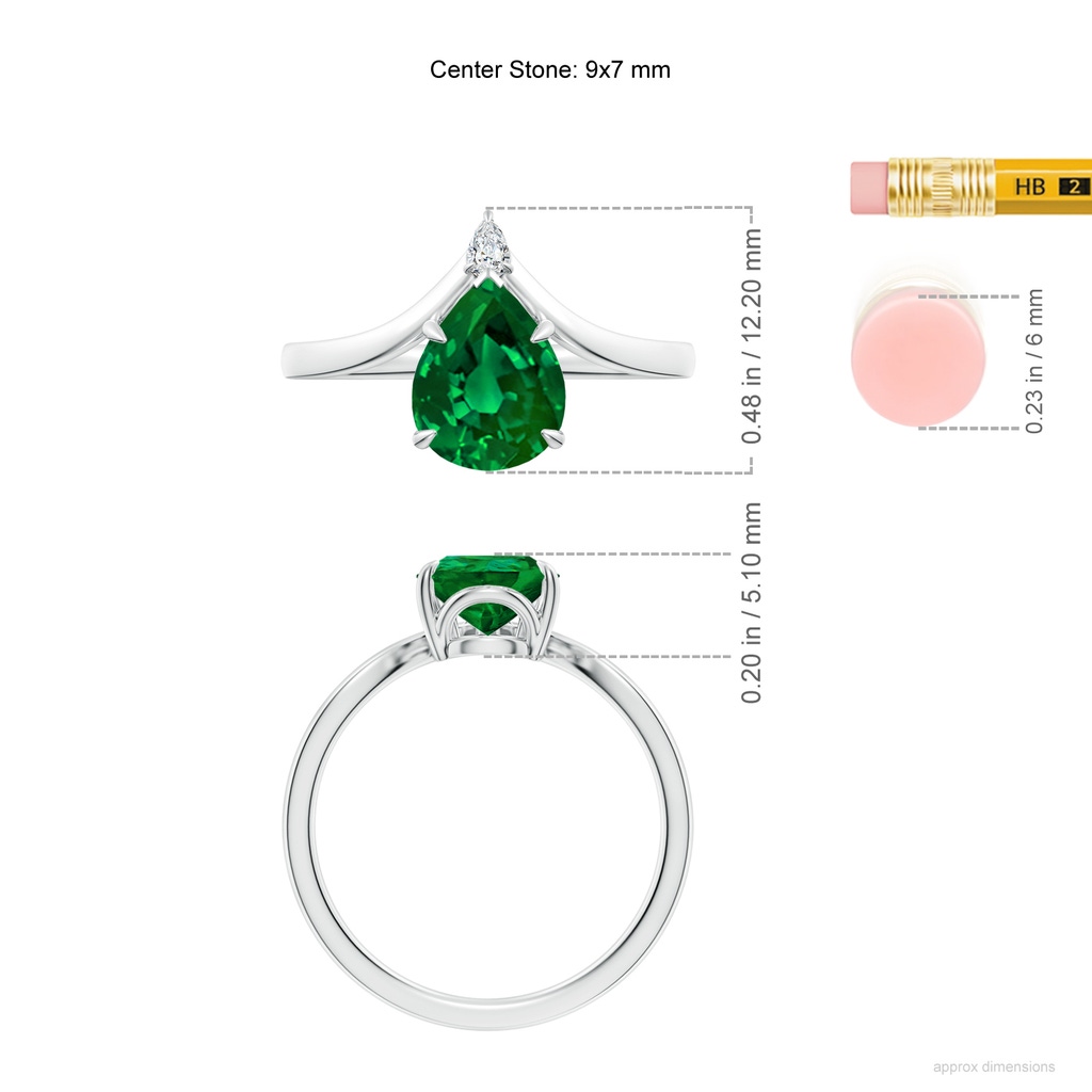 9x7mm Labgrown Lab-Grown Prong-Set Pear Emerald Chevron Engagement Ring in White Gold ruler