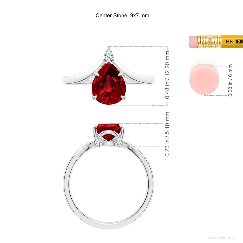 9x7mm Labgrown Lab-Grown Prong-Set Pear Ruby Chevron Engagement Ring in White Gold ruler