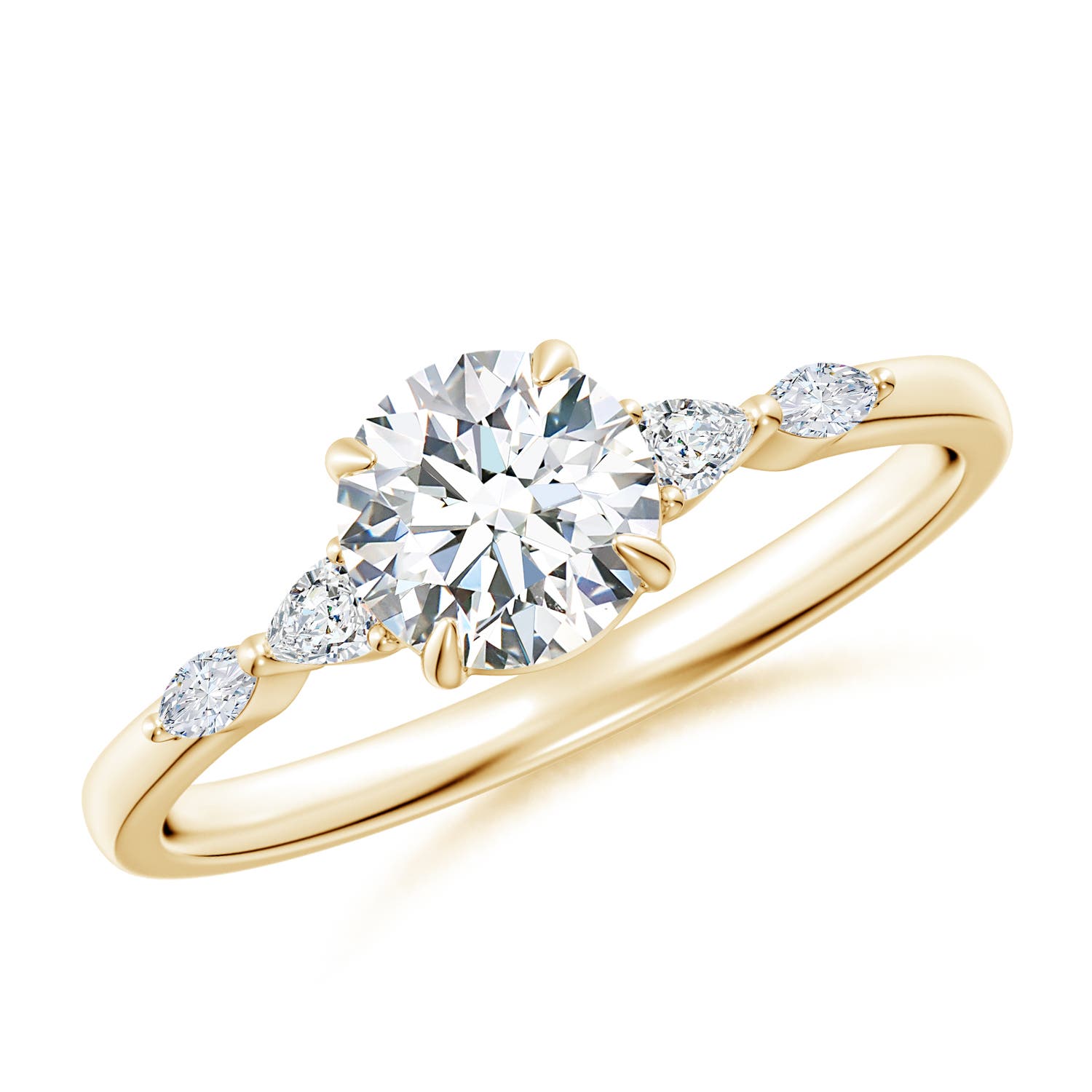 5.9mm FGVS Claw-Set Round Lab-Grown Diamond Side Stone Engagement Ring in 18K Yellow Gold