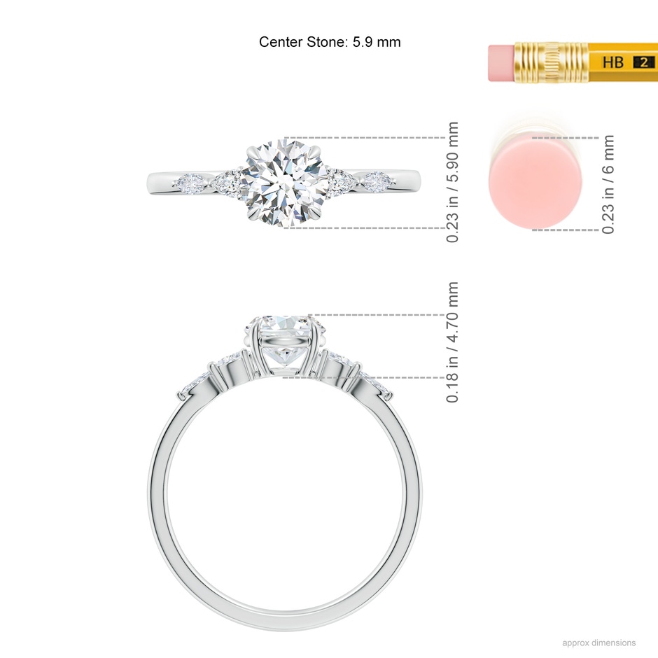 5.9mm FGVS Claw-Set Round Lab-Grown Diamond Side Stone Engagement Ring in P950 Platinum ruler