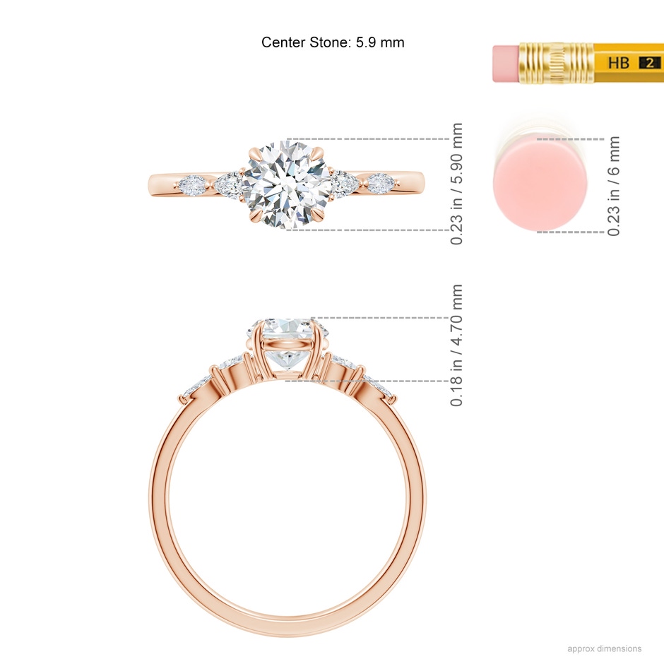 5.9mm FGVS Claw-Set Round Lab-Grown Diamond Side Stone Engagement Ring in Rose Gold ruler