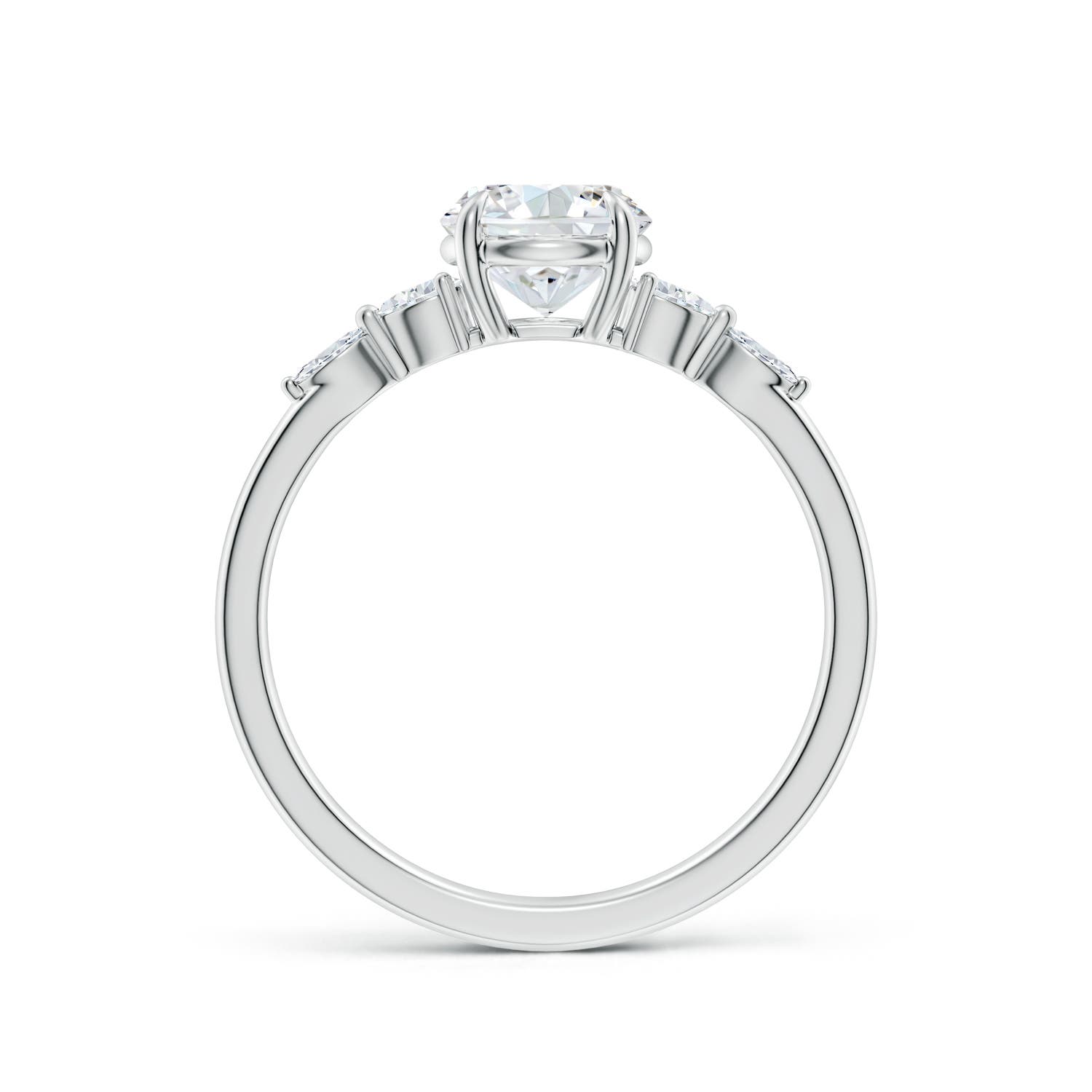6.4mm FGVS Claw-Set Round Lab-Grown Diamond Side Stone Engagement Ring in 18K White Gold