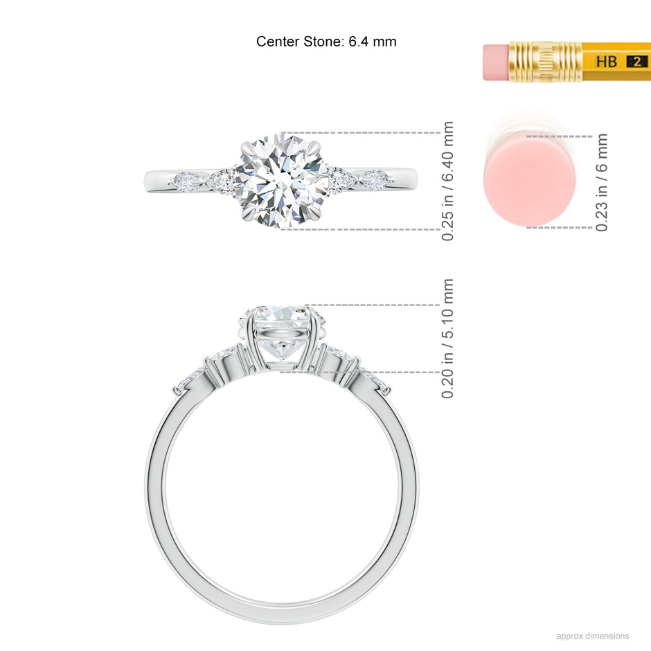 6.4mm FGVS Claw-Set Round Lab-Grown Diamond Side Stone Engagement Ring in P950 Platinum ruler