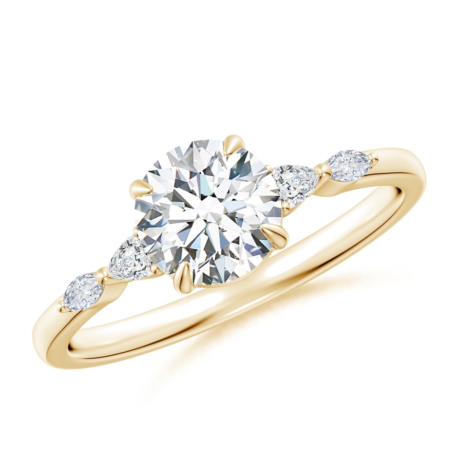 6.4mm FGVS Claw-Set Round Lab-Grown Diamond Side Stone Engagement Ring in Yellow Gold 