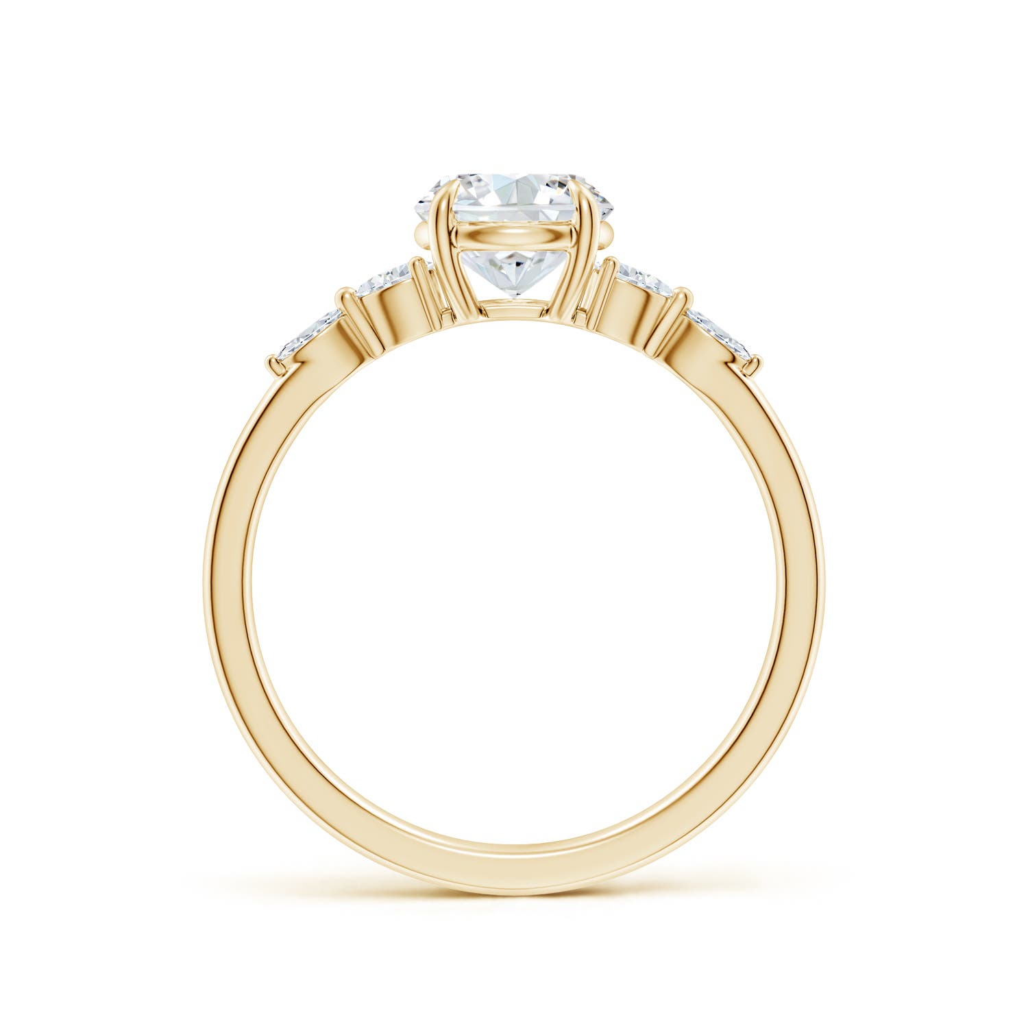 6.4mm FGVS Claw-Set Round Lab-Grown Diamond Side Stone Engagement Ring in Yellow Gold