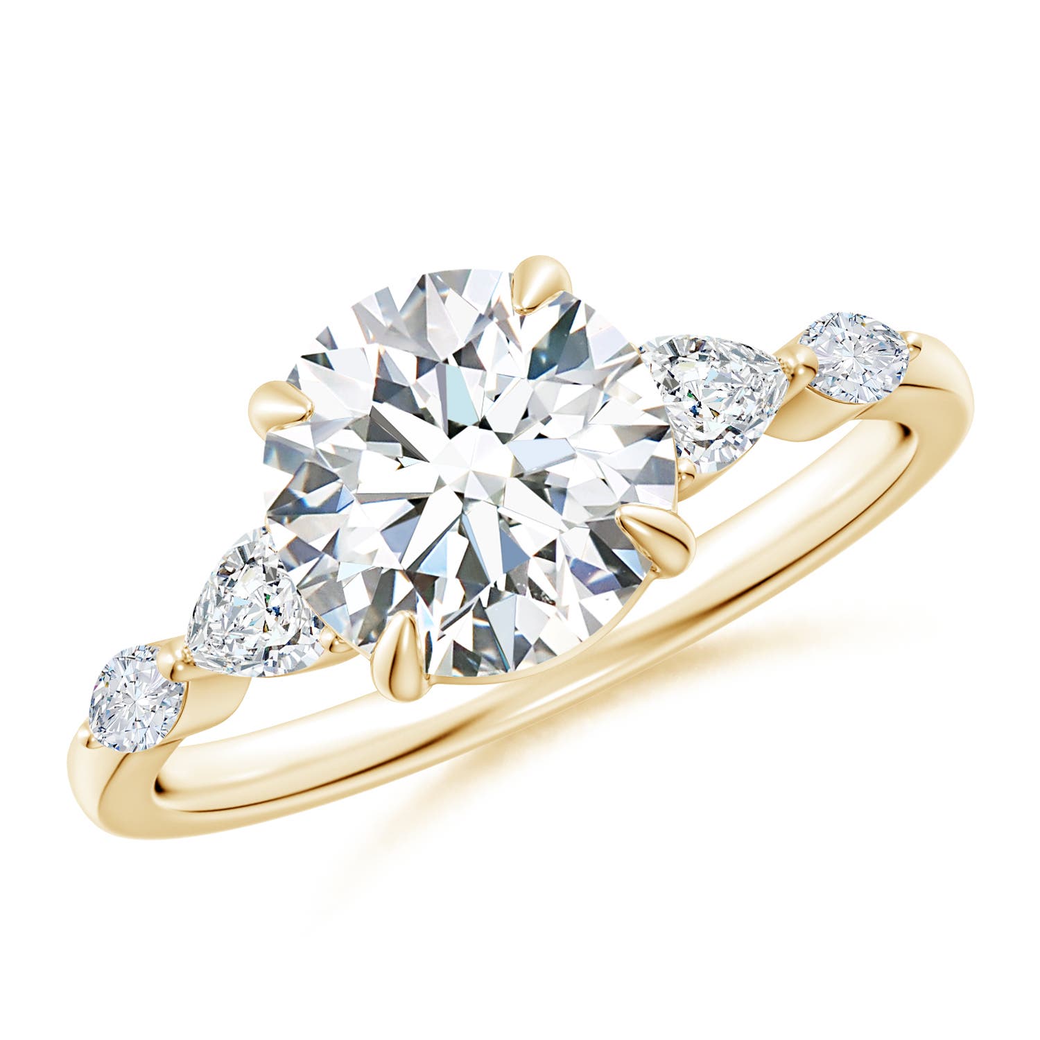 8mm FGVS Claw-Set Round Lab-Grown Diamond Side Stone Engagement Ring in 18K Yellow Gold