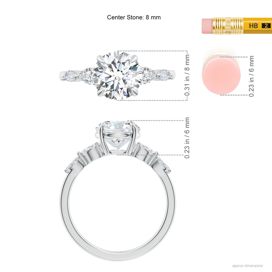 8mm FGVS Claw-Set Round Lab-Grown Diamond Side Stone Engagement Ring in P950 Platinum ruler