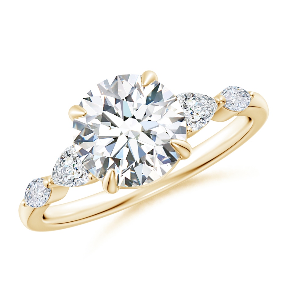 8mm FGVS Claw-Set Round Lab-Grown Diamond Side Stone Engagement Ring in Yellow Gold 