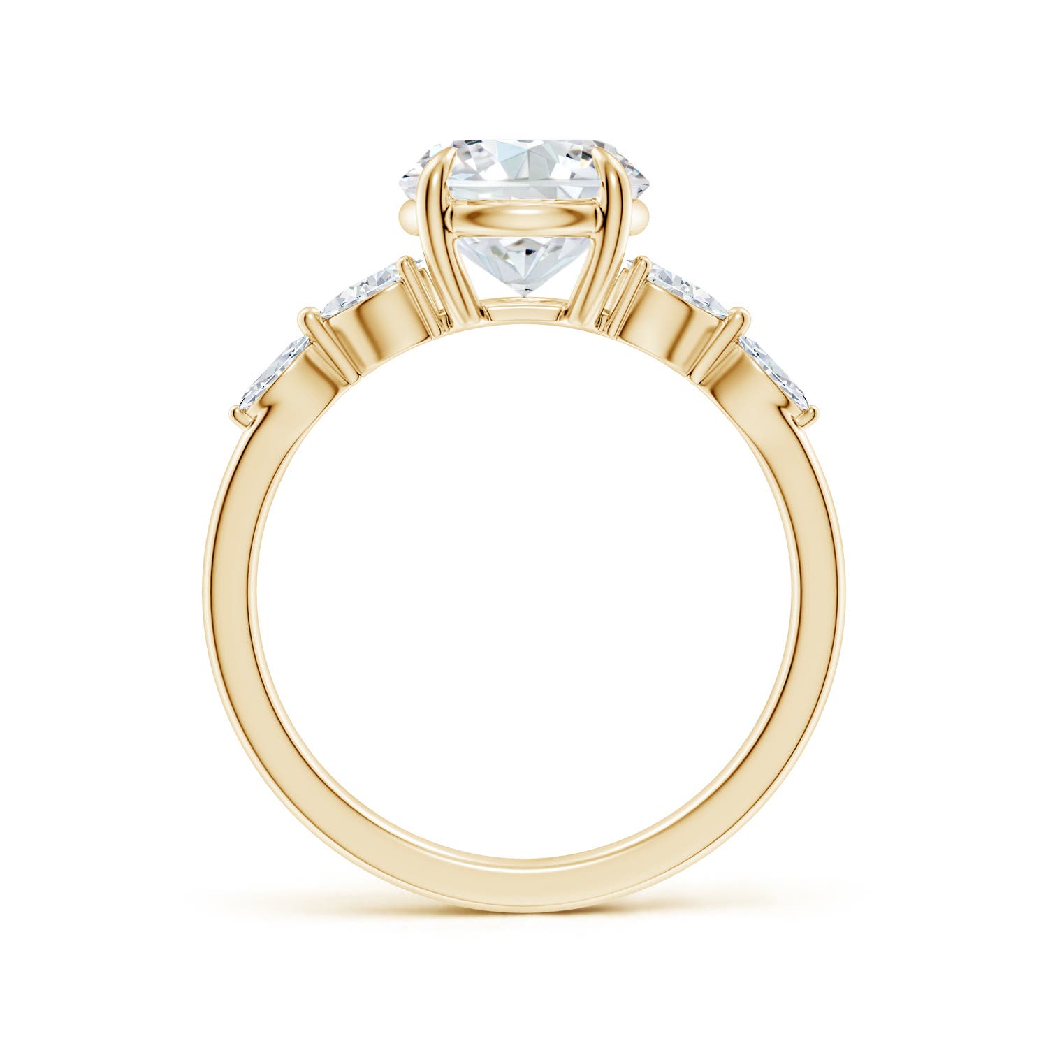 8mm FGVS Claw-Set Round Lab-Grown Diamond Side Stone Engagement Ring in Yellow Gold