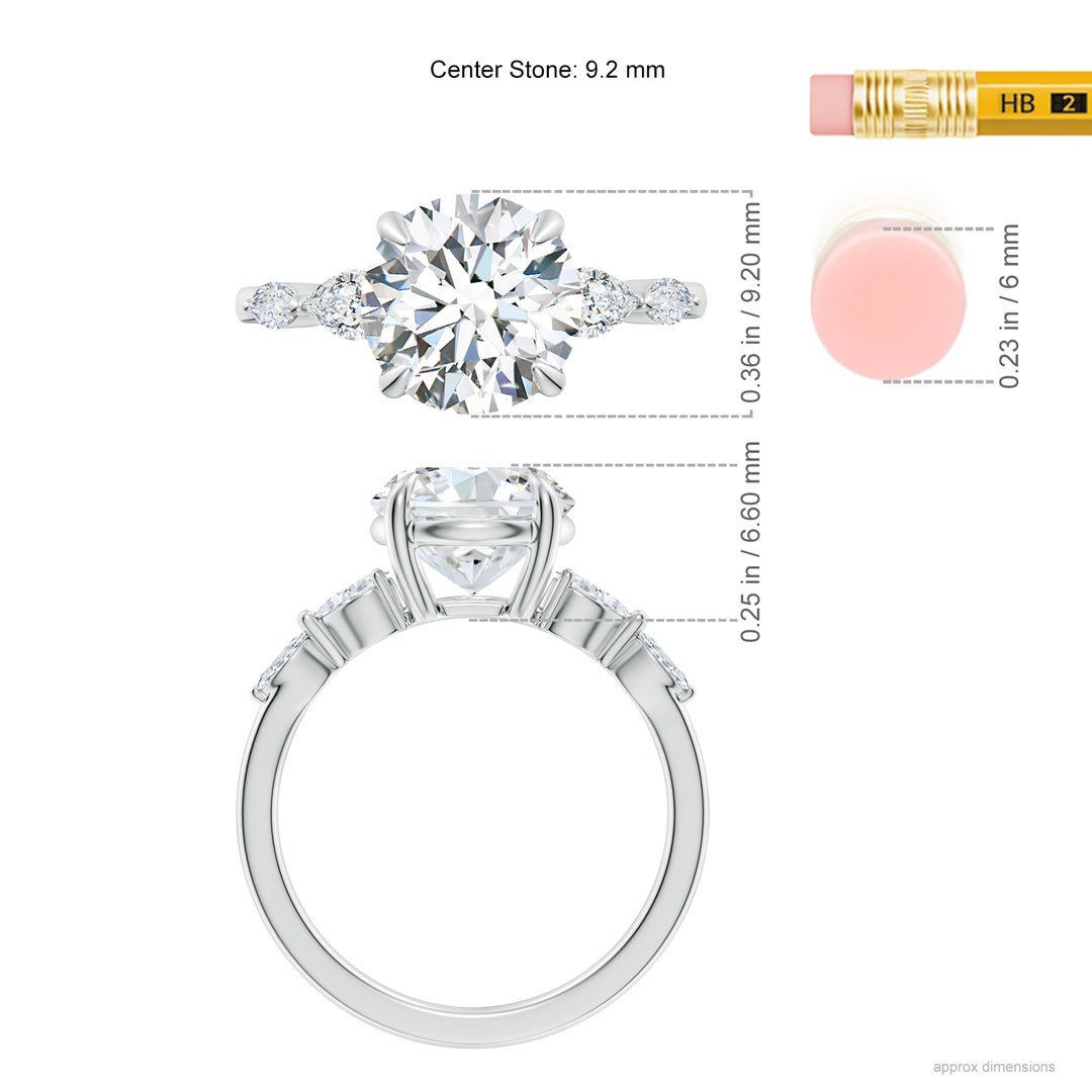 9.2mm FGVS Claw-Set Round Lab-Grown Diamond Side Stone Engagement Ring in White Gold - ruler