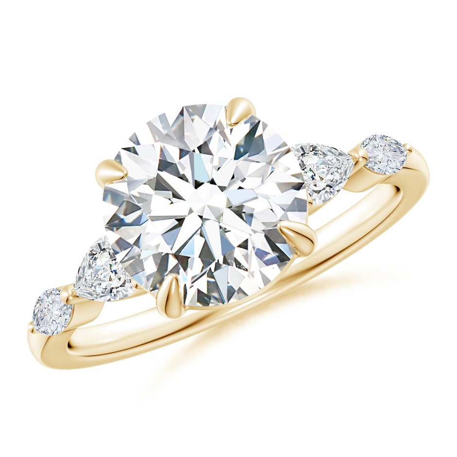 9.2mm FGVS Claw-Set Round Lab-Grown Diamond Side Stone Engagement Ring in Yellow Gold 