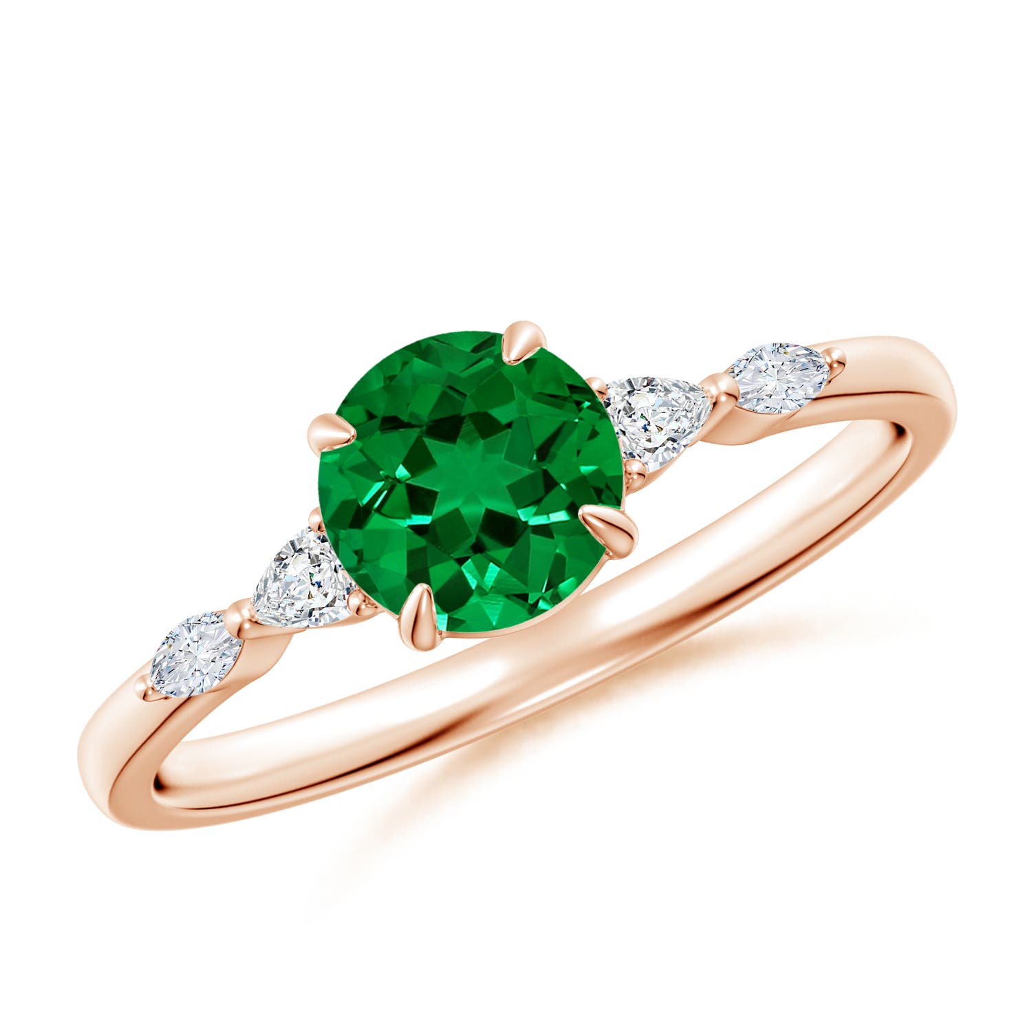6mm Labgrown Claw-Set Round Lab-Grown Emerald Side Stone Engagement Ring in 18CT Rose Gold